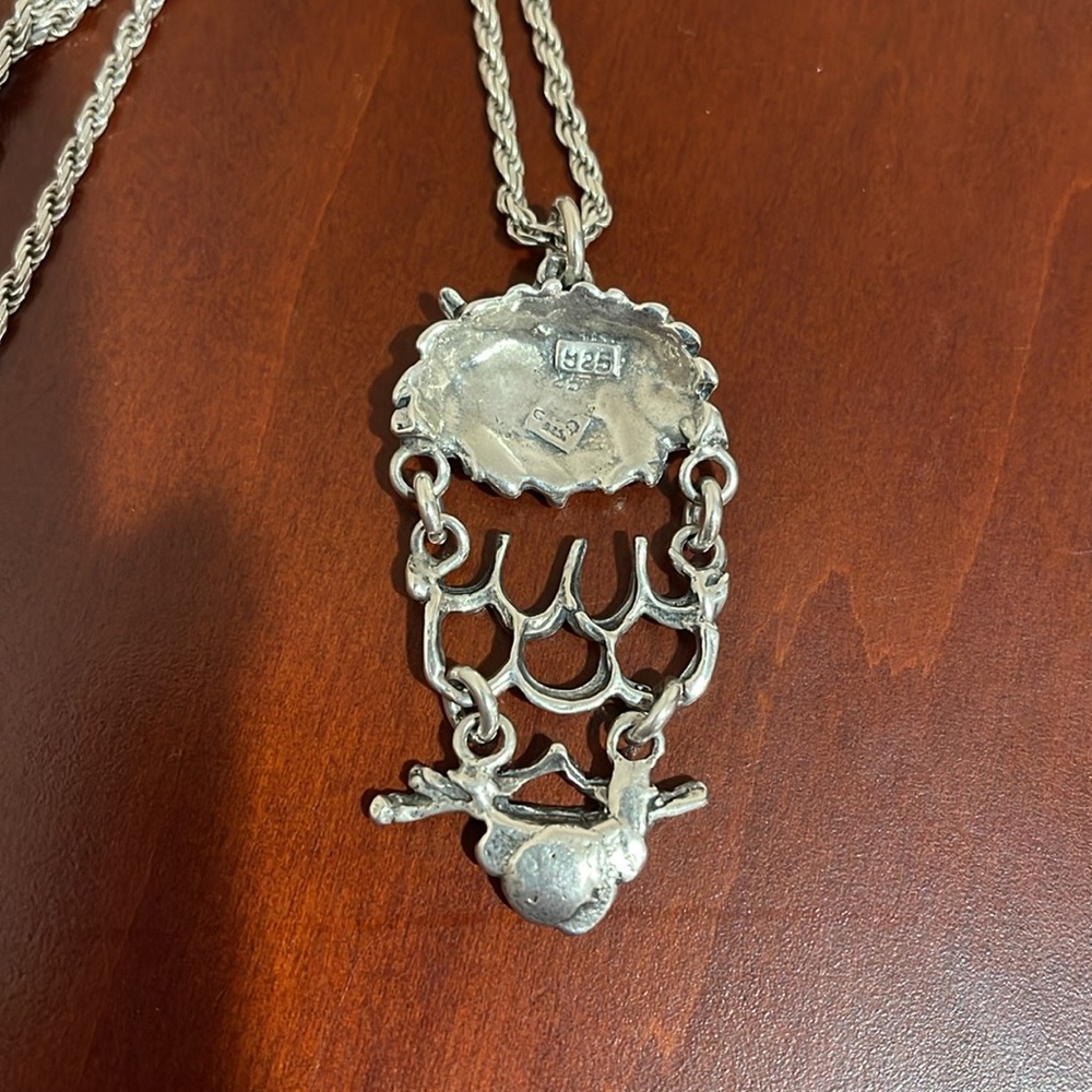 Sterling Silver Owl Necklace from Mexico- Owl Pendant on 31” Rope Chain - Picture 5 of 7
